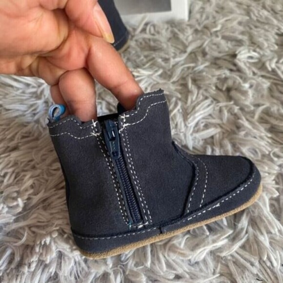 Robeez First Kicks Maddox Navy Leather Boot 6-9 Months Zipper New - Picture 14 of 16